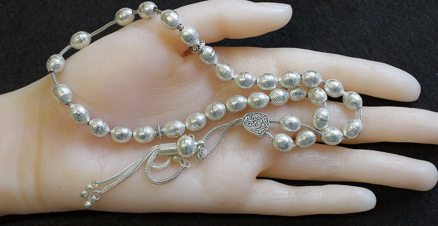 Greek Komboloi Worry Beads All Heavy Sterling Silver OVAL Beads 1+ Troy Ounce
