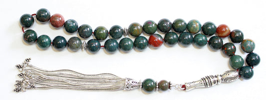 Luxury Tesbih Prayer Beads AA Grade Round Bloodstone & Sterling Silver - Top Quality - Collector's