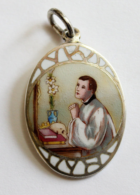 1930's Sterling Cloisonné Hand Painted Enamel Medal St. Aloysius Gonzaga XXXRR