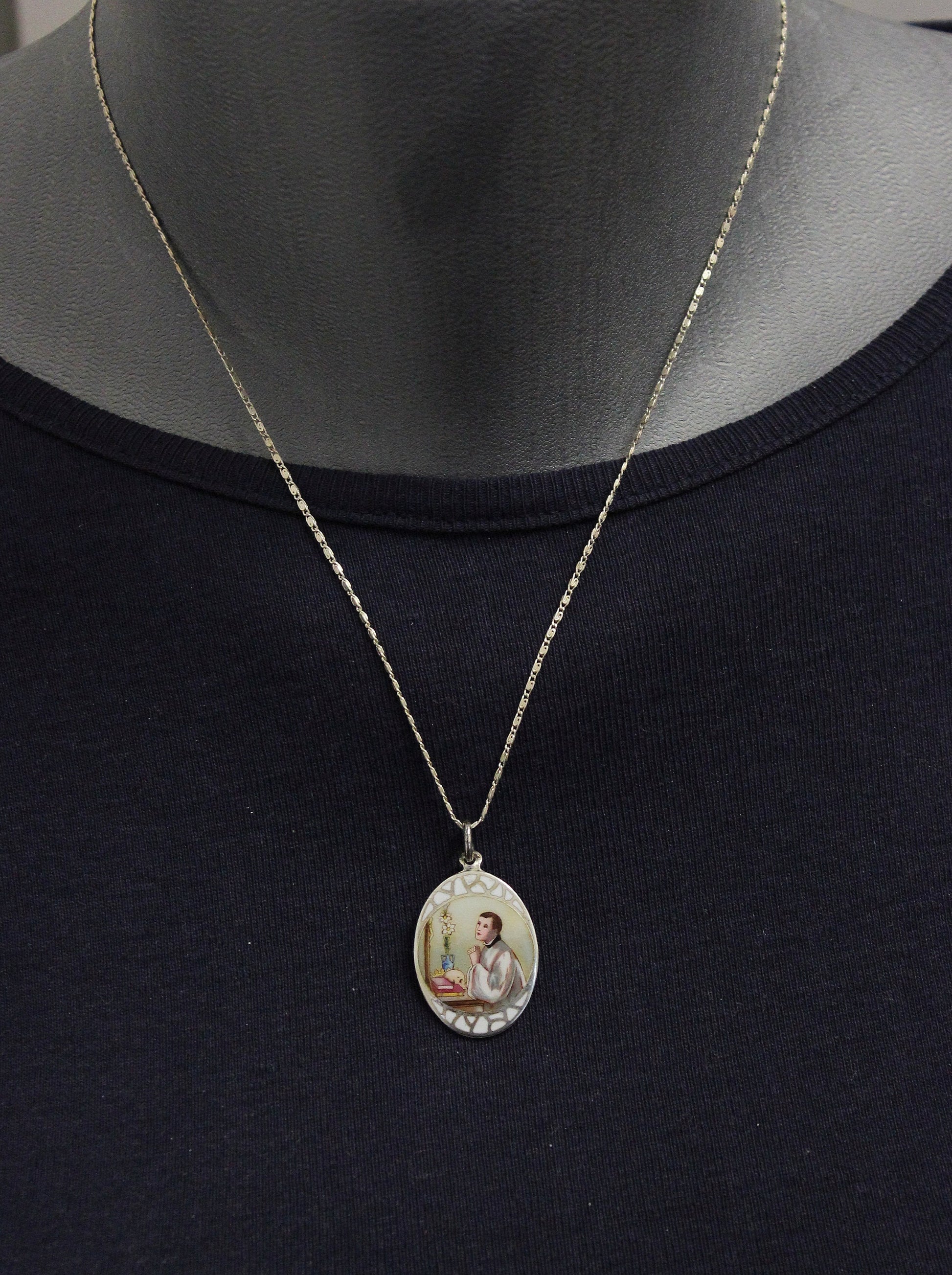 1930's Sterling Cloisonné Hand Painted Enamel Medal St. Aloysius Gonzaga XXXRR