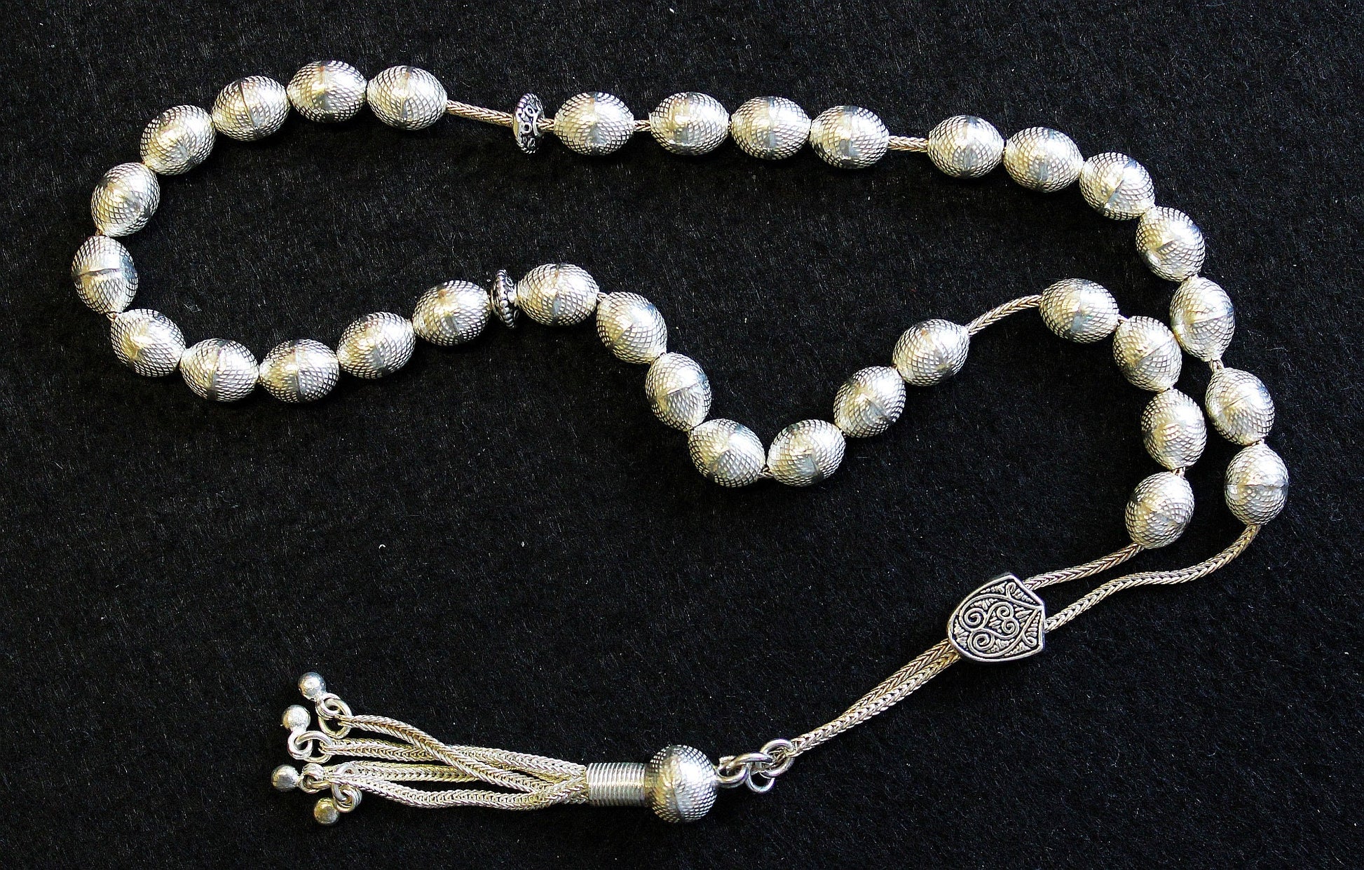 Greek Komboloi Worry Beads All Heavy Sterling Silver OVAL Beads 1+ Troy Ounce