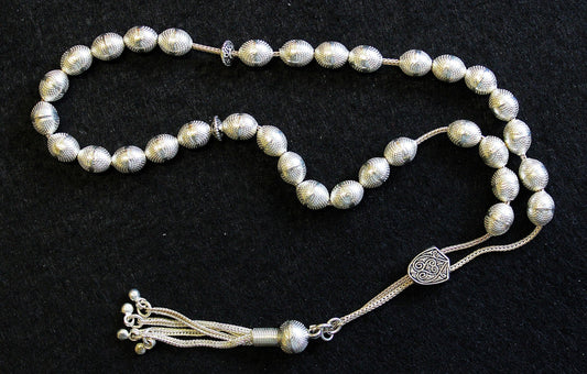 Greek Komboloi Worry Beads All Heavy Sterling Silver OVAL Beads 1+ Troy Ounce