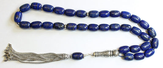 Luxury Prayer Beads Tesbih AAA Barrel Lapis Lazuli & Sterling -Top Quality- Collector's