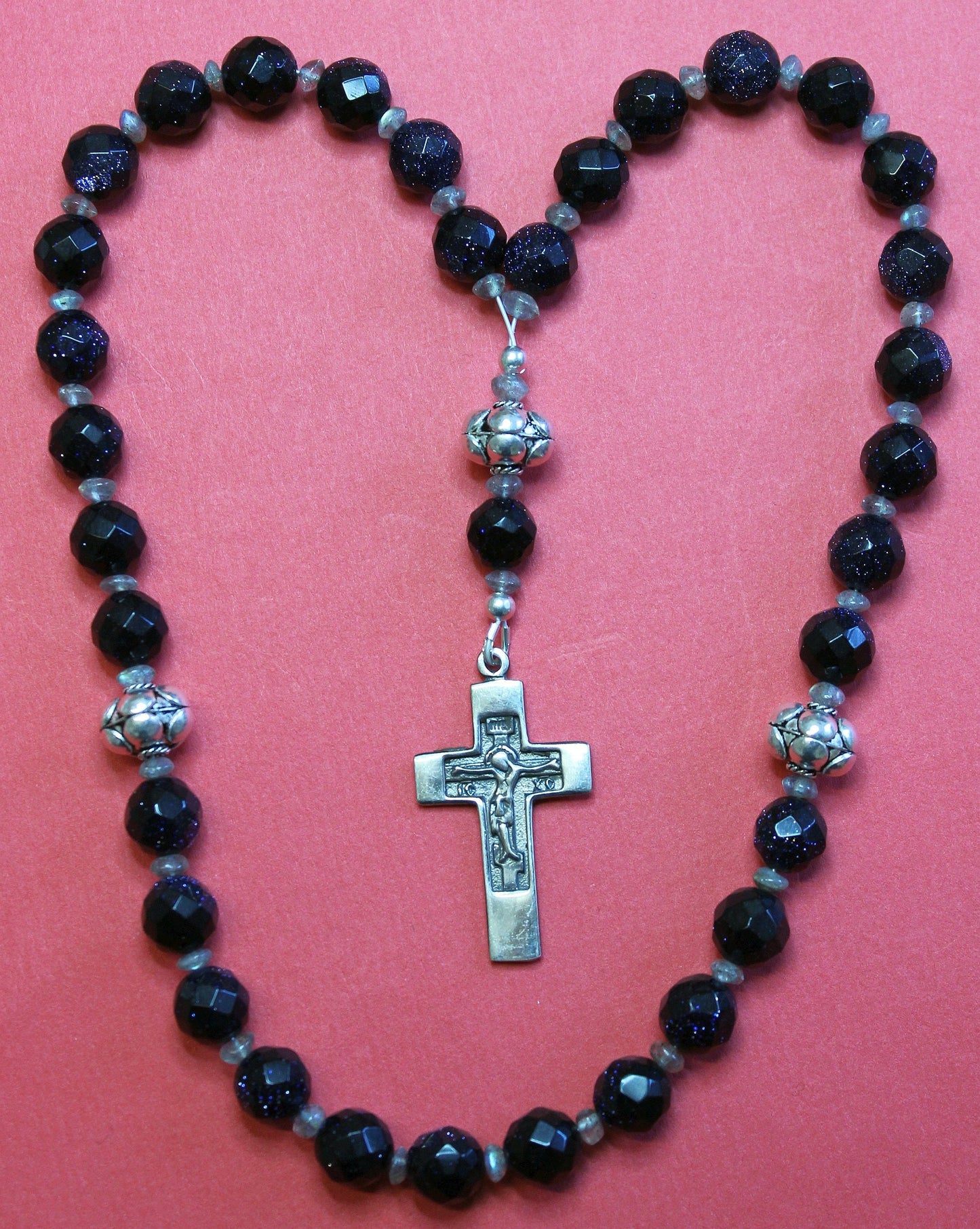 Beaded Chotki, Komboskini in Blue Goldstone, Labradorite & Sterling Silver Russian or Greek Orthodox Rosary, Beaded Tchotki Byzantine Rosary