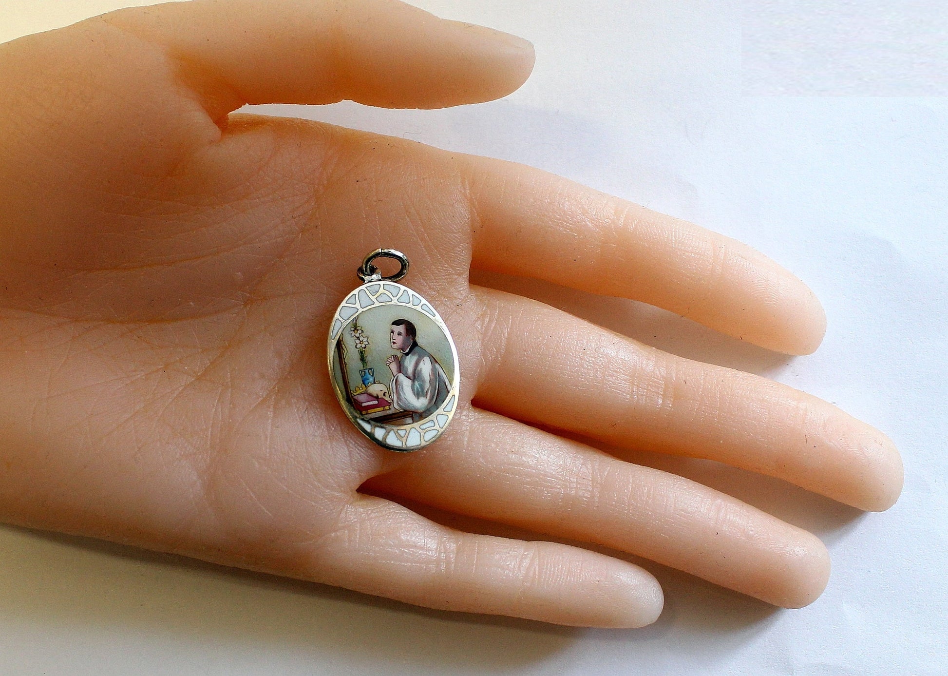1930's Sterling Cloisonné Hand Painted Enamel Medal St. Aloysius Gonzaga XXXRR