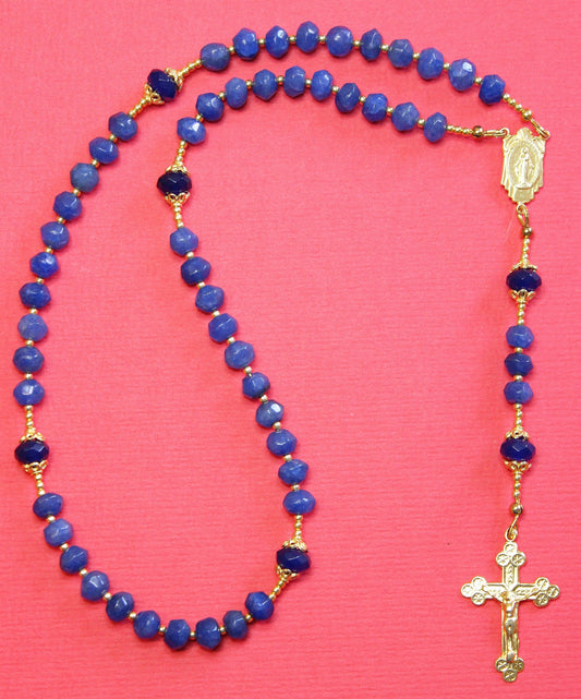 Catholic Rosary Genuine Faceted Sapphire and Vermeil