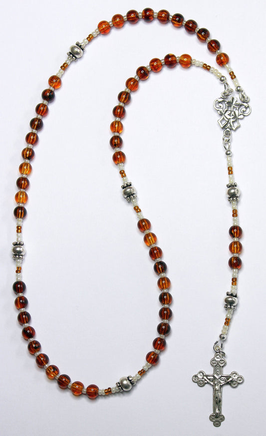 Catholic Rosary Prayer Beads Genuine Baltic Cognac Amber & Sterling