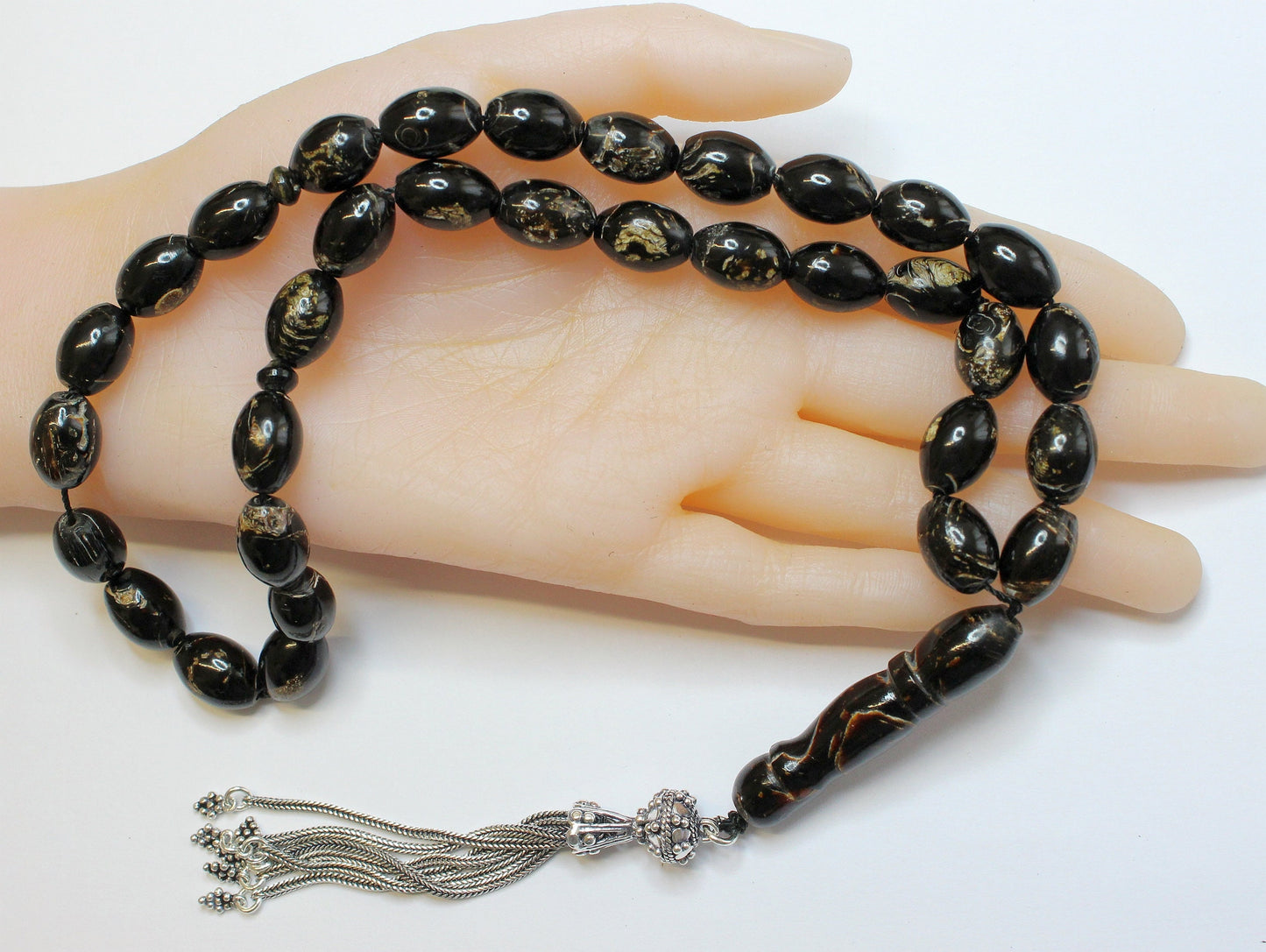 Prayer Beads Tesbih Oval V.Rare Golden Yusr & Sterling - Great Collector's item