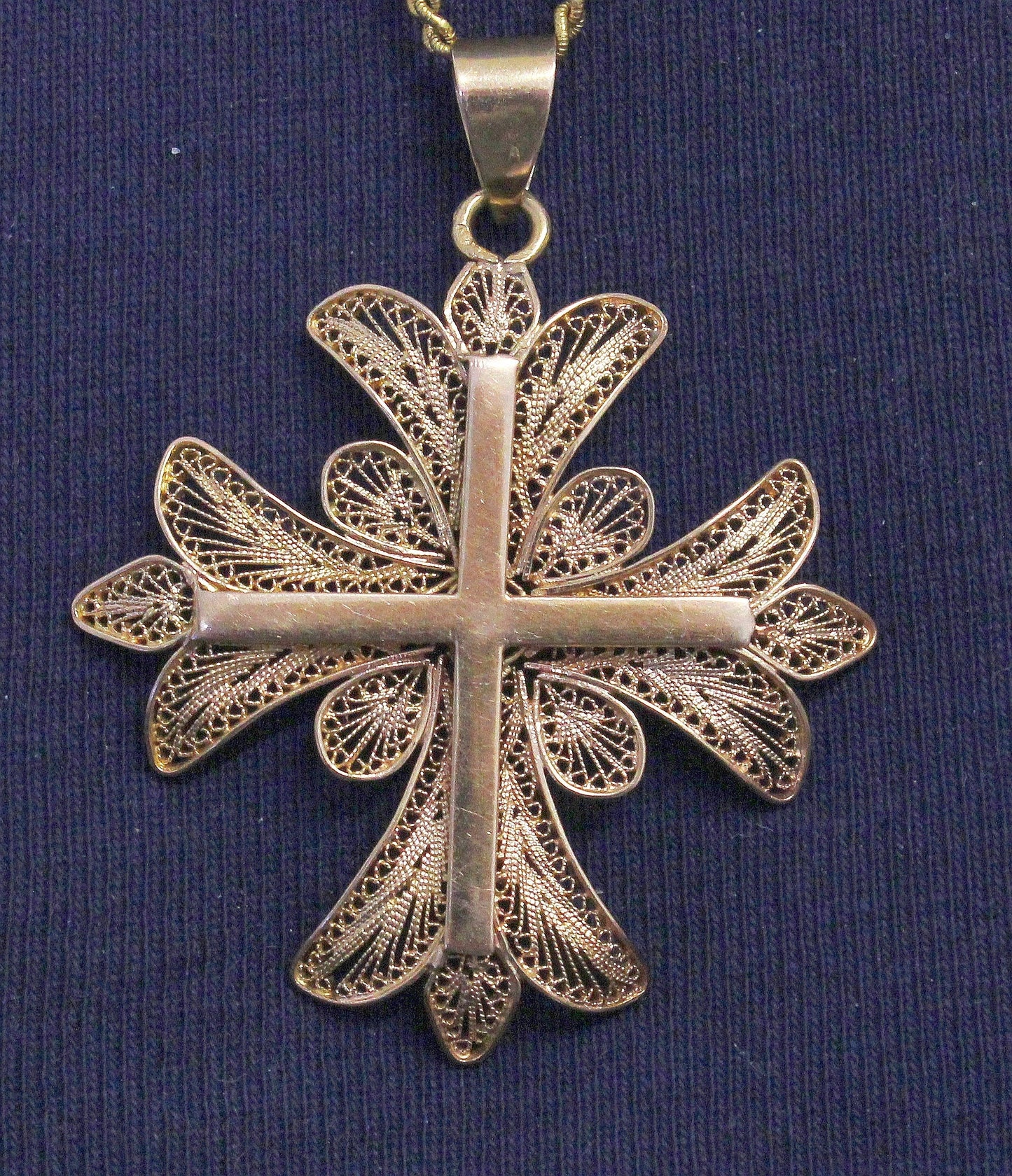 Late 19th Cent. Solid 18K Gold Filigree Large Cross Pendant Medal High Rarity
