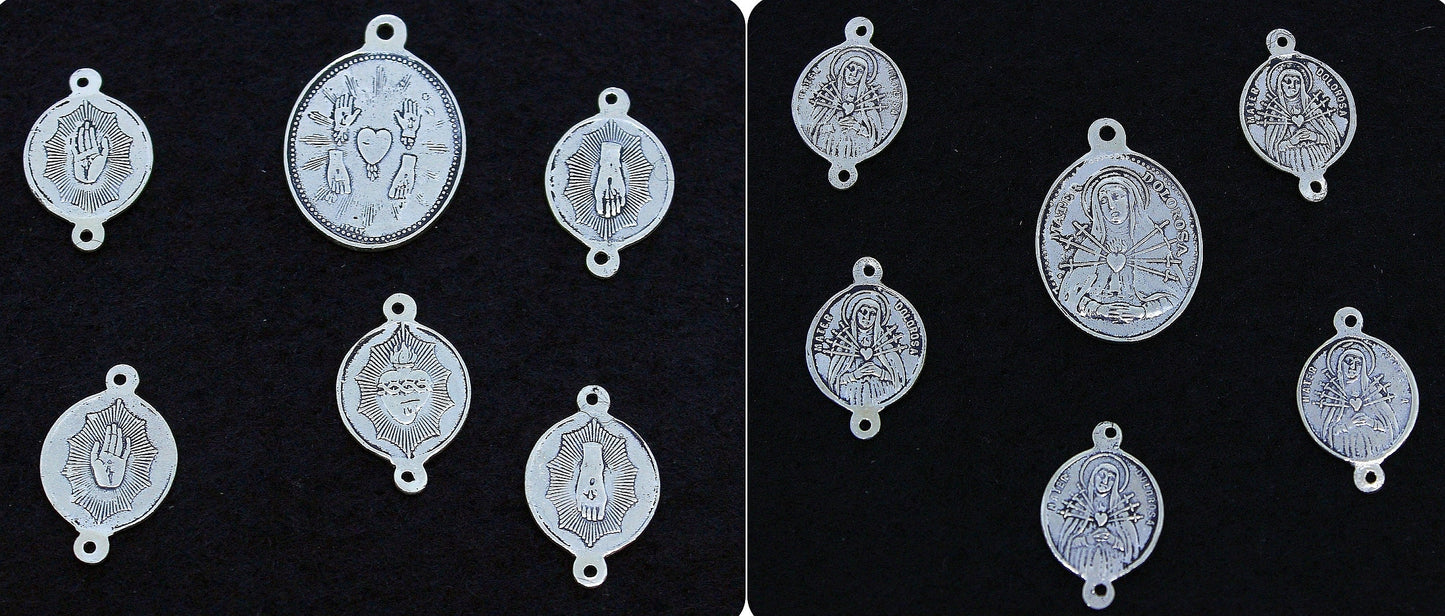 Early 20th Cent. V. Rare Chaplet Rosary of the 5 Wounds in Bloodstone & Sterling Silver