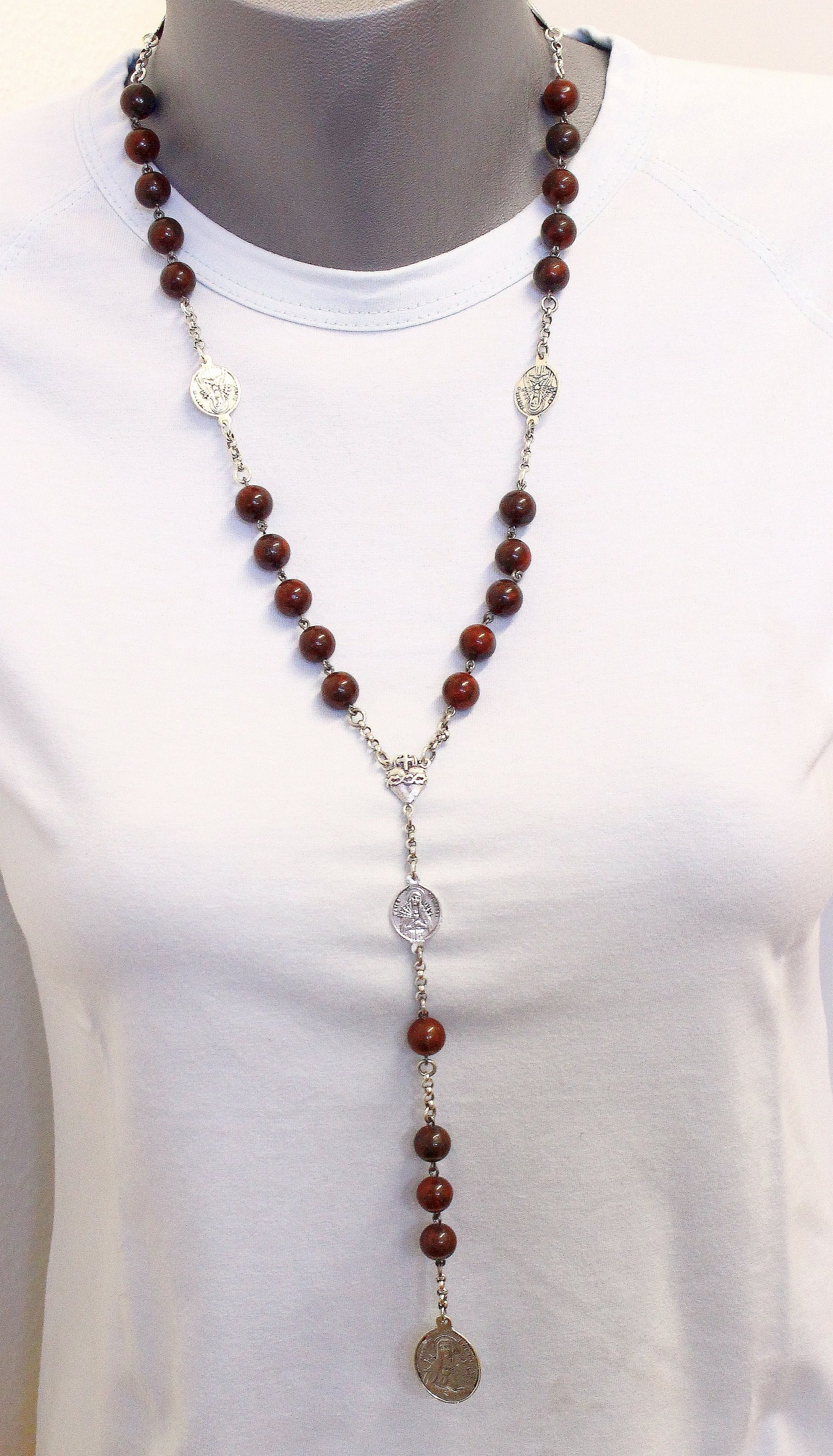 Early 20th Cent. V. Rare Chaplet Rosary of the 5 Wounds in Bloodstone & Sterling Silver