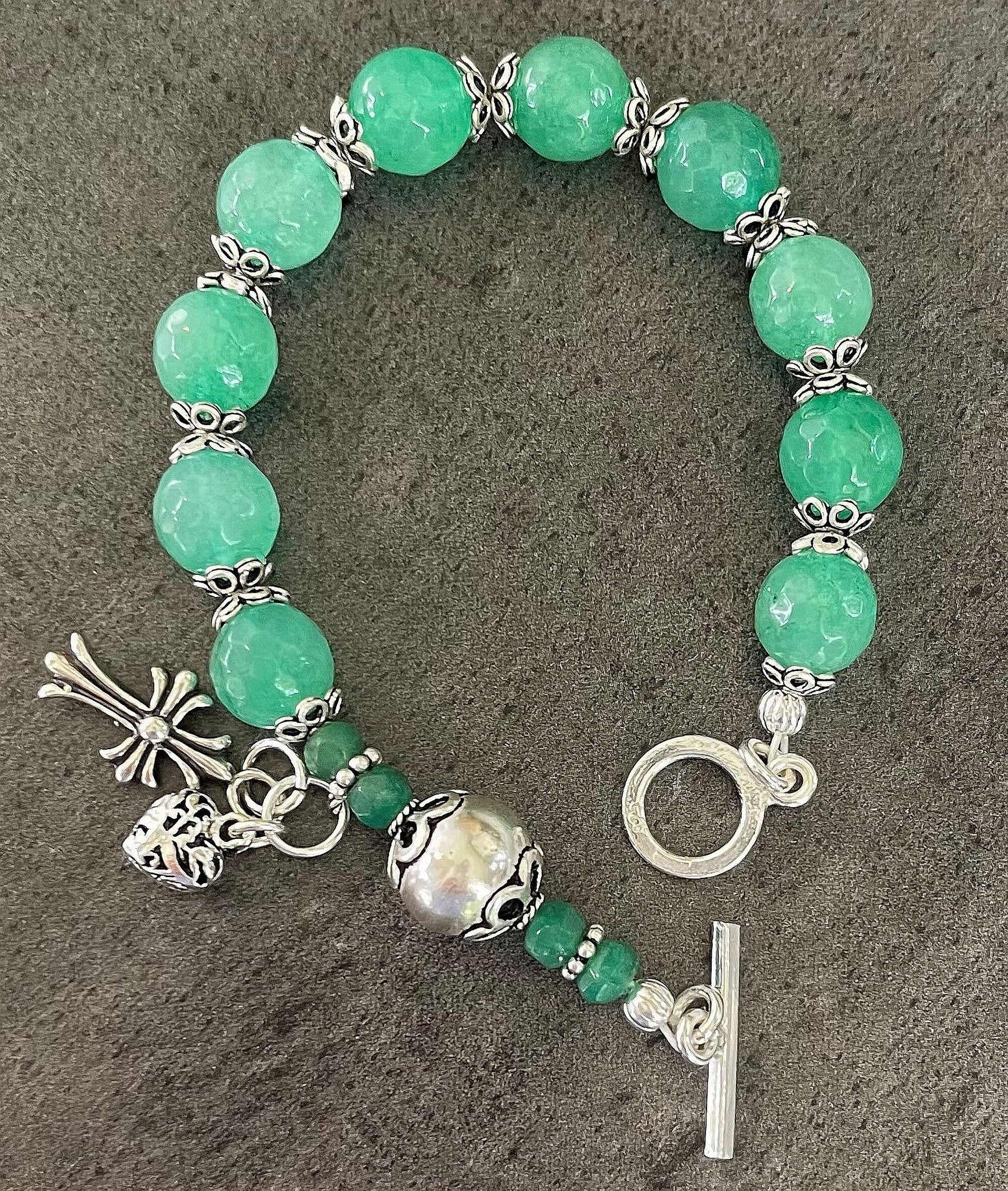 Catholic Rosary Bracelet Faceted Genuine Emerald & Sterling Silver