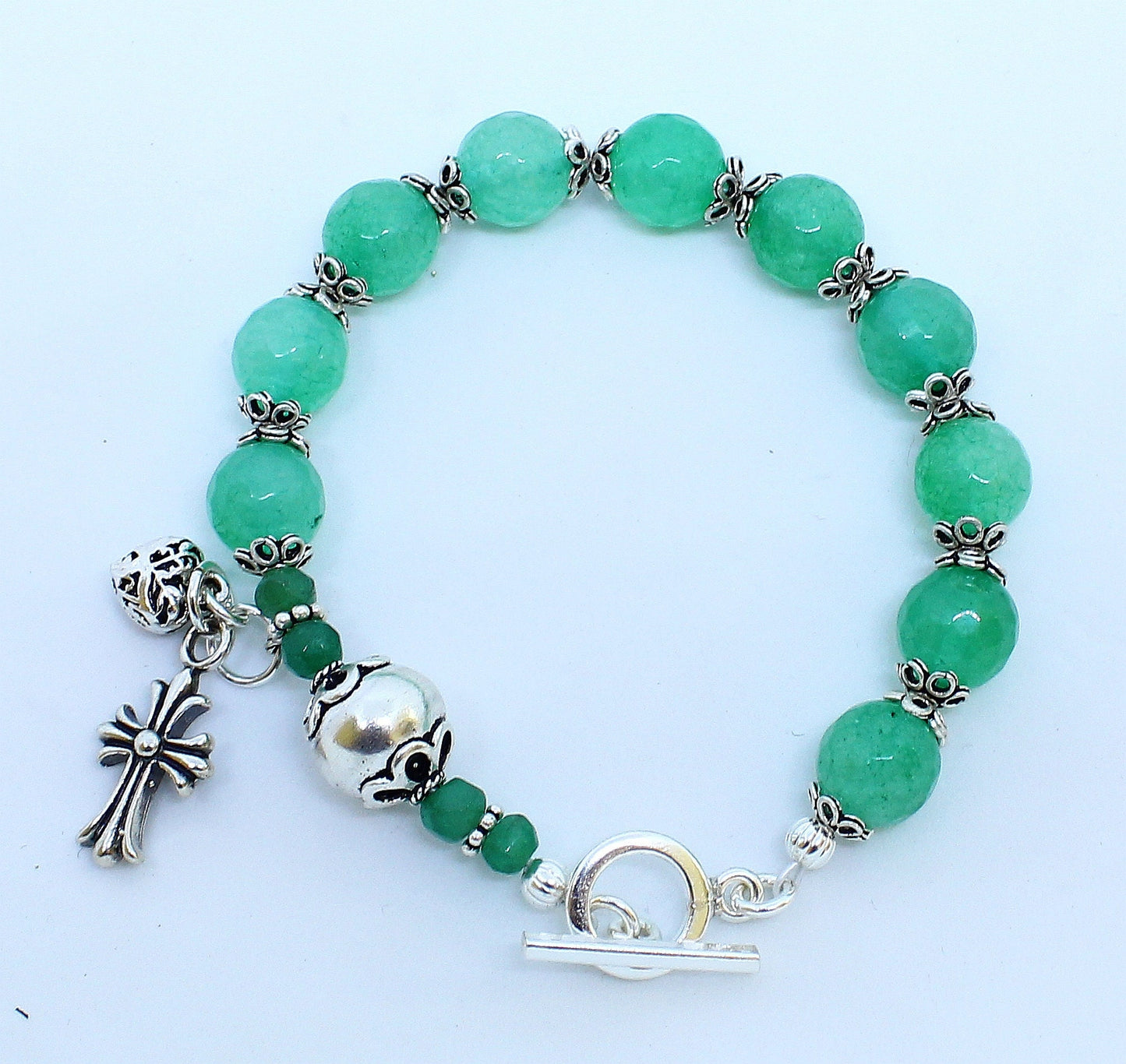 Catholic Rosary Bracelet Faceted Genuine Emerald & Sterling Silver
