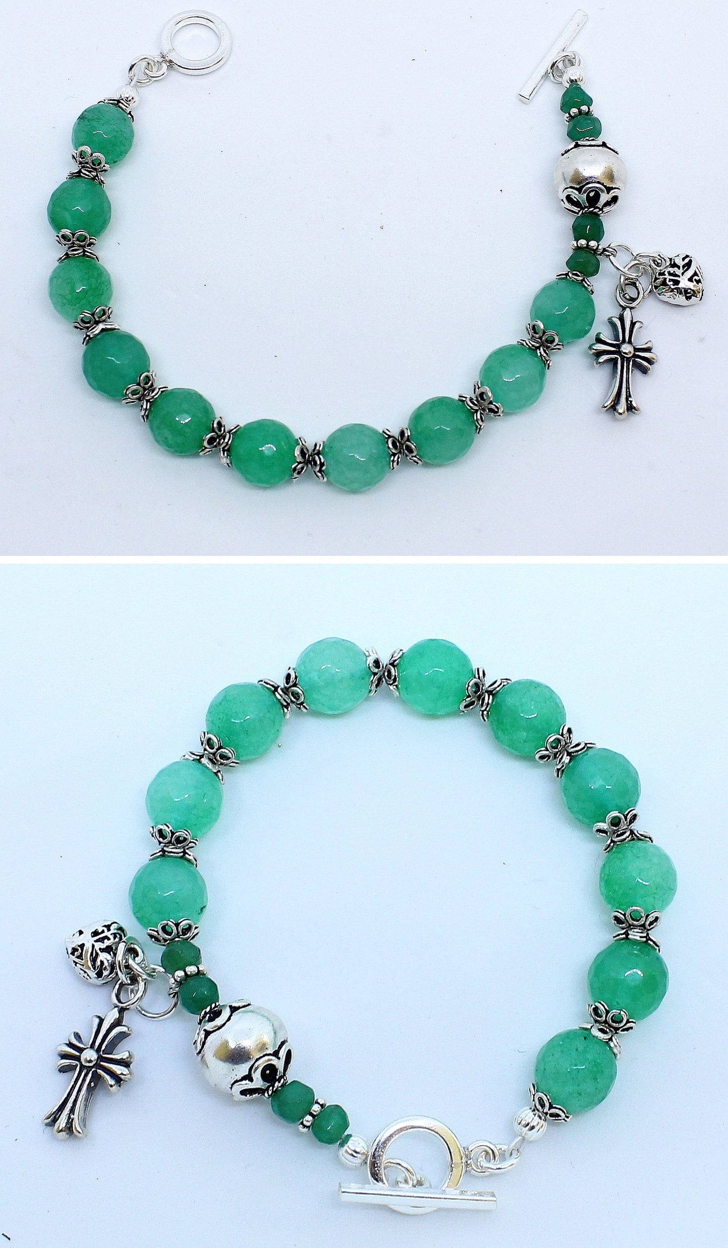 Catholic Rosary Bracelet Faceted Genuine Emerald & Sterling Silver