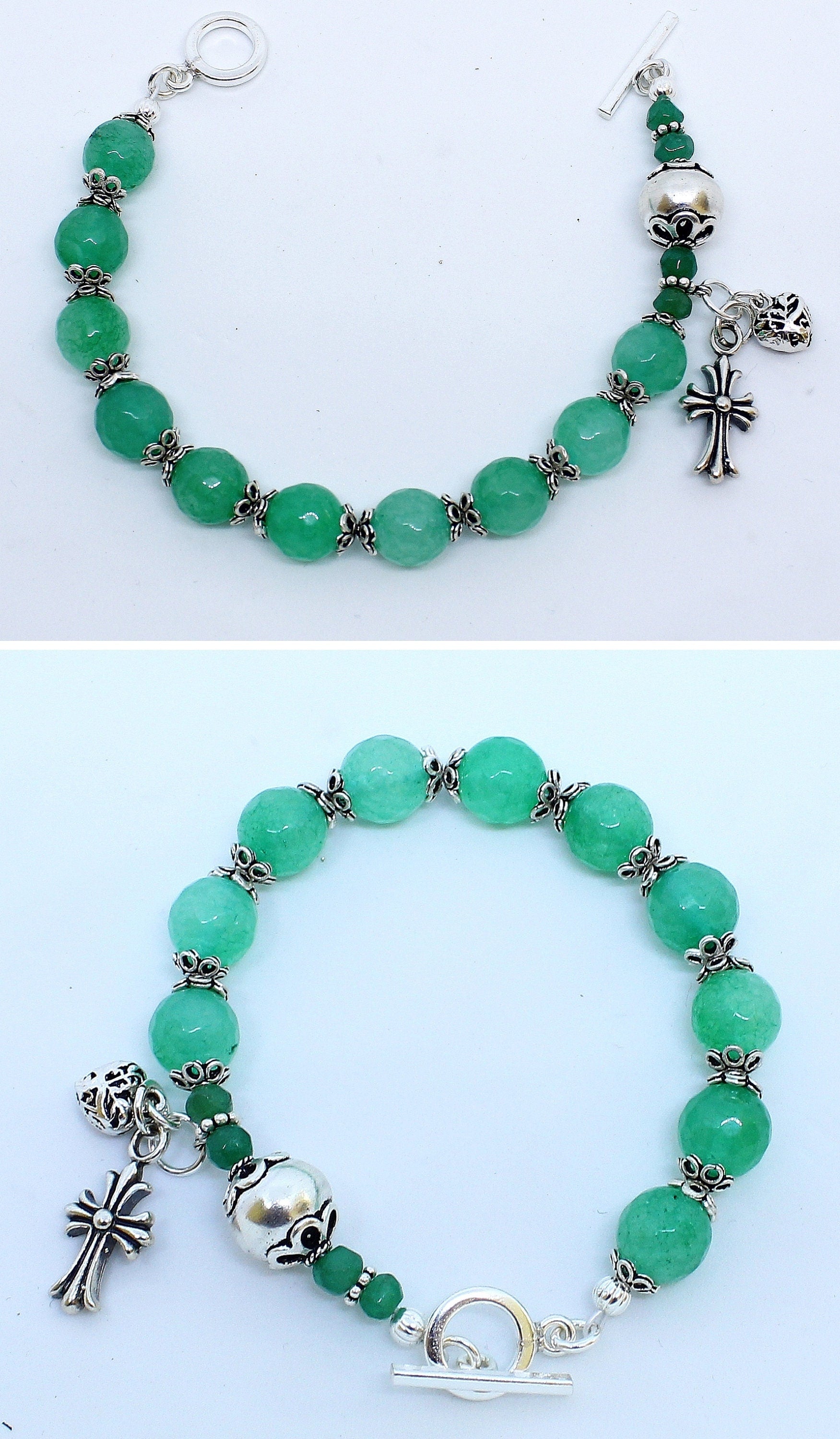 Catholic Rosary Bracelet Faceted Genuine Emerald & Sterling Silver