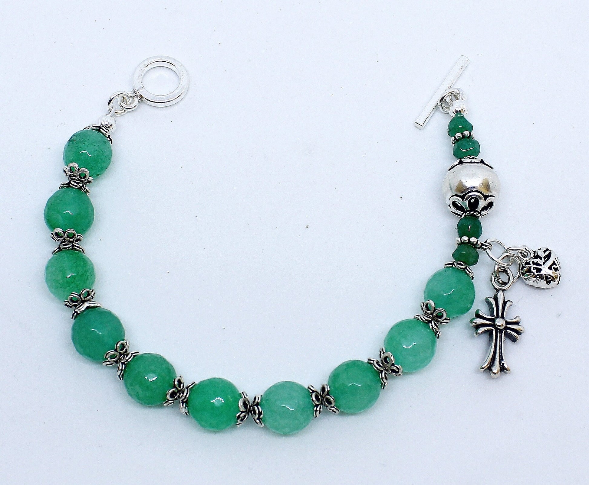 Catholic Rosary Bracelet Faceted Genuine Emerald & Sterling Silver