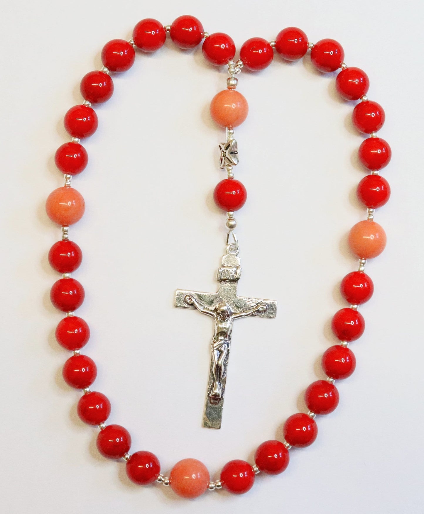 Anglican Episcopal Rosary Coral Beads & Sterling Silver Cross