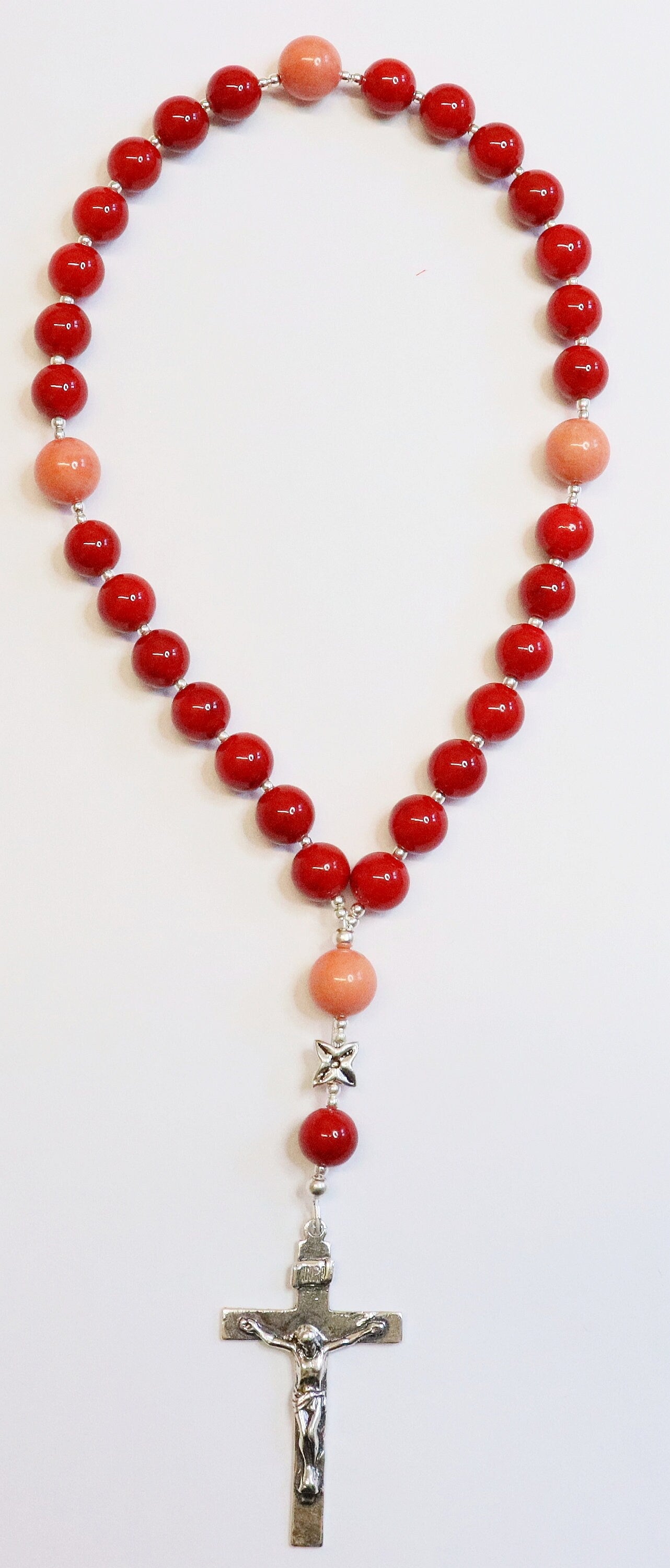 Anglican Episcopal Rosary Coral Beads & Sterling Silver Cross