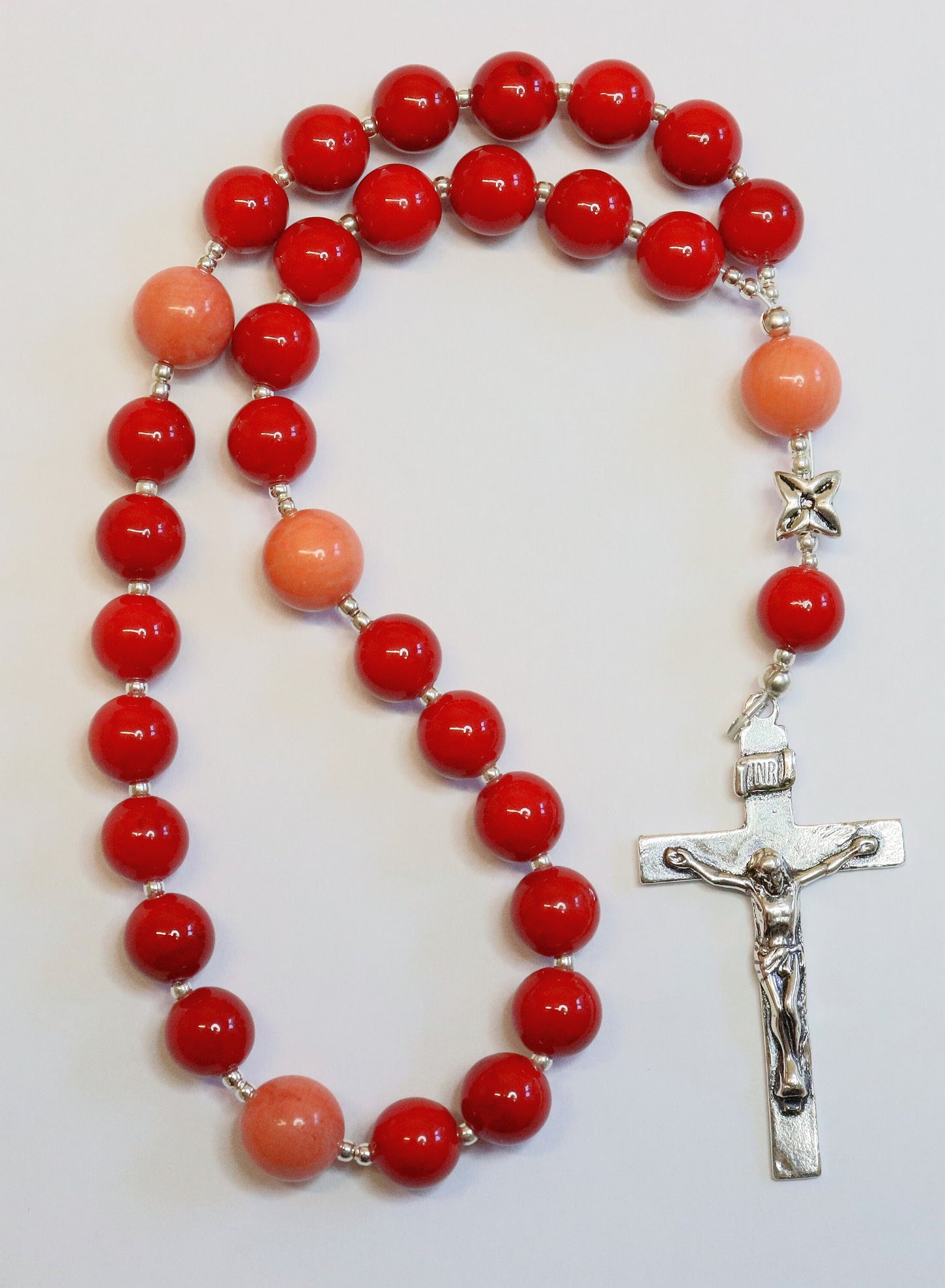 Anglican Episcopal Rosary Coral Beads & Sterling Silver Cross