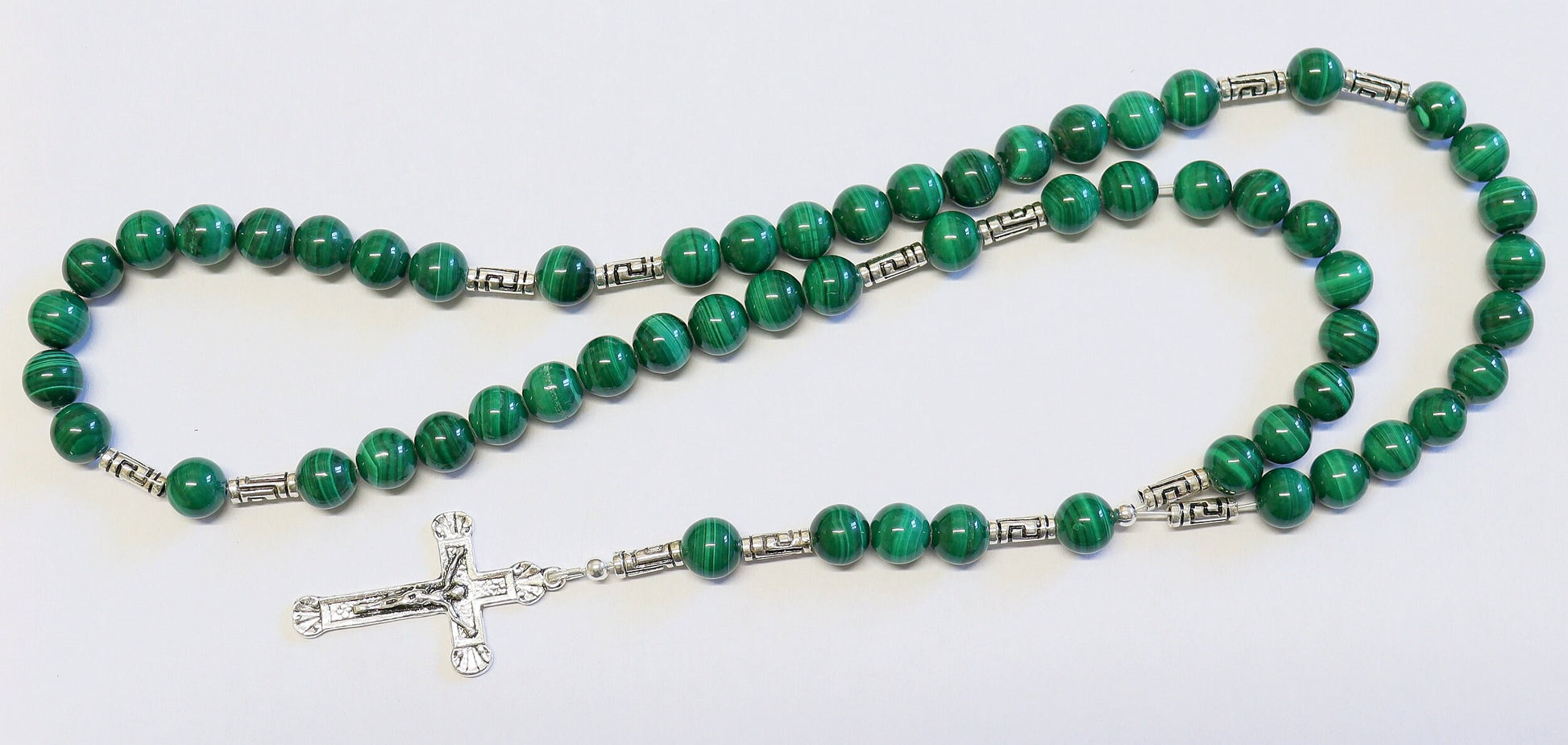 Catholic Rosary Prayer Beads Malachite and Heavy Sterling Silver
