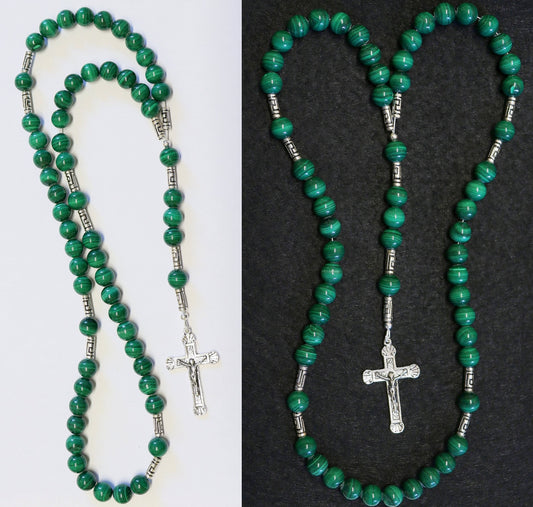 Catholic Rosary Prayer Beads Malachite and Heavy Sterling Silver