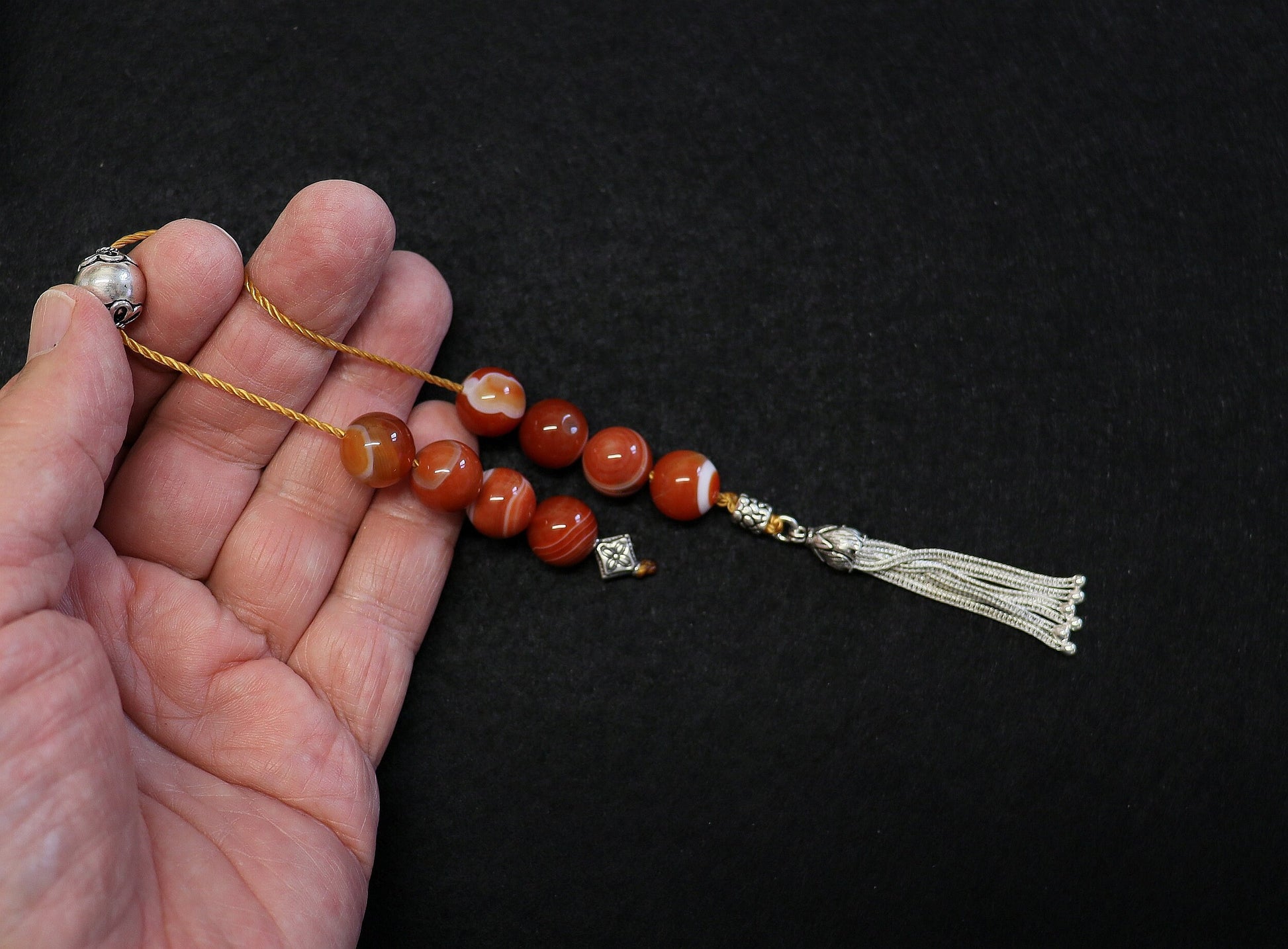 Begleri Mini Komboloi Banded Agate and Sterling Silver