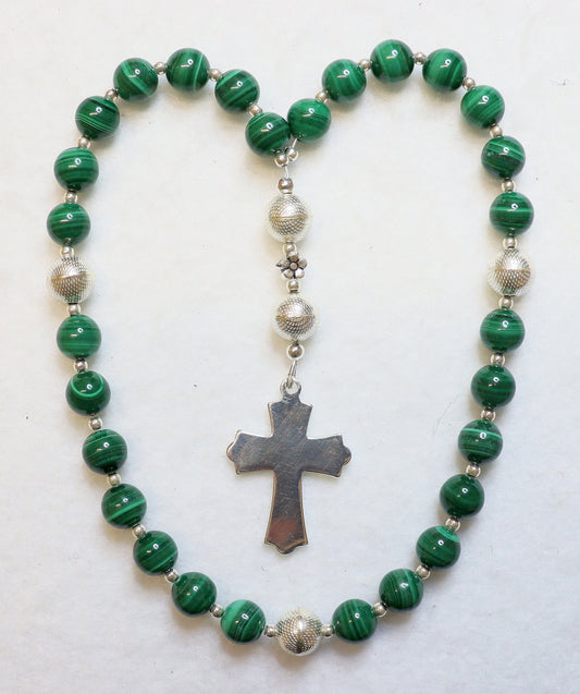 Anglican Episcopal Rosary Prayer Beads Malachite and Sterling Silver