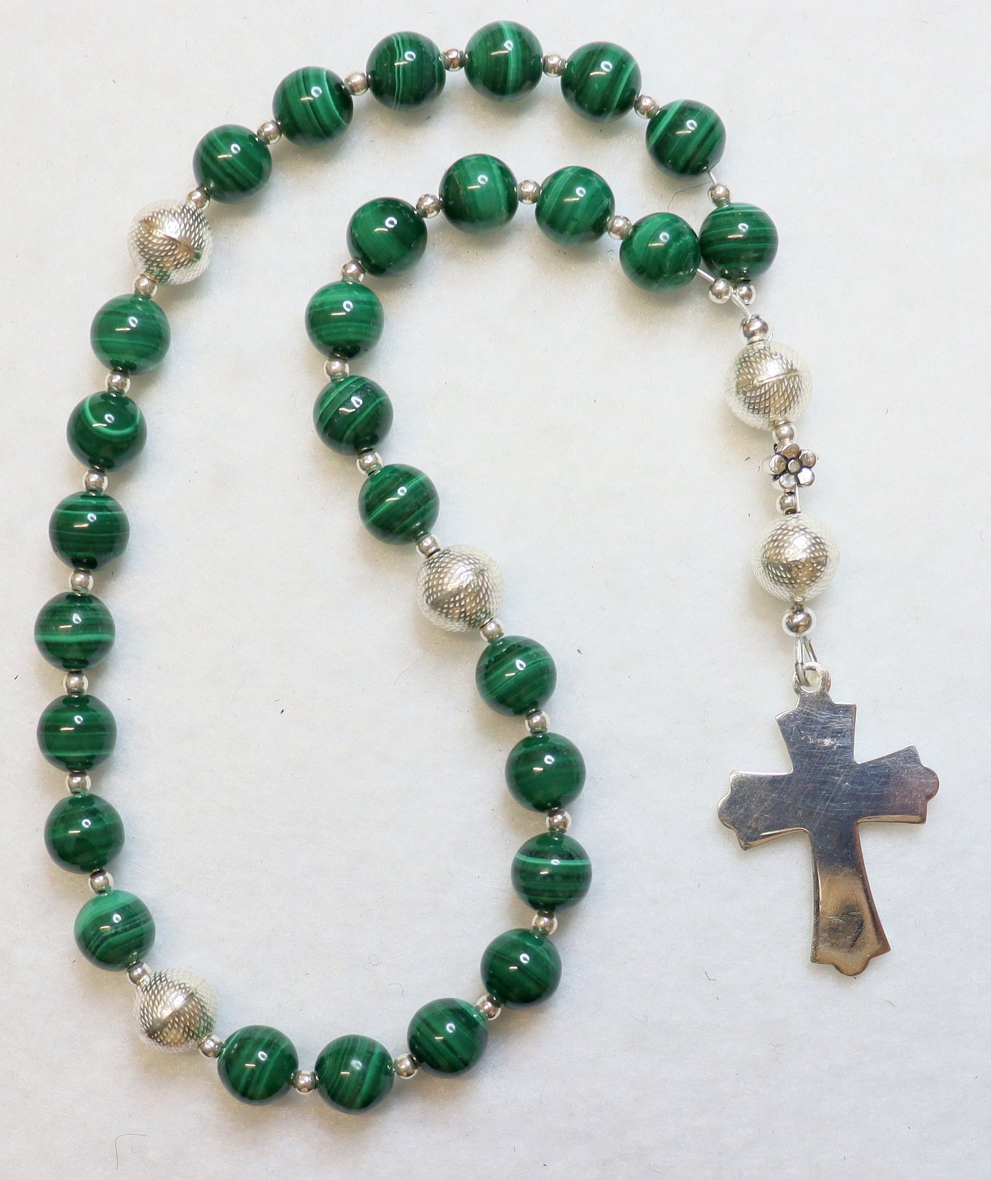 Anglican Episcopal Rosary Prayer Beads Malachite and Sterling Silver