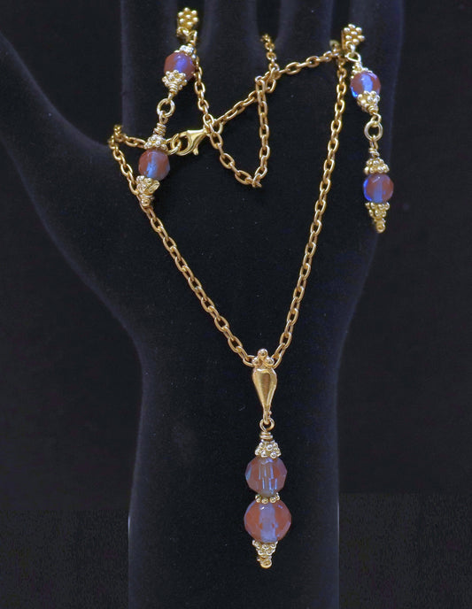 Antique Genuine SAPHIRET Vermeil Earrings, Chain & Pendant Set Top Rarity Unique