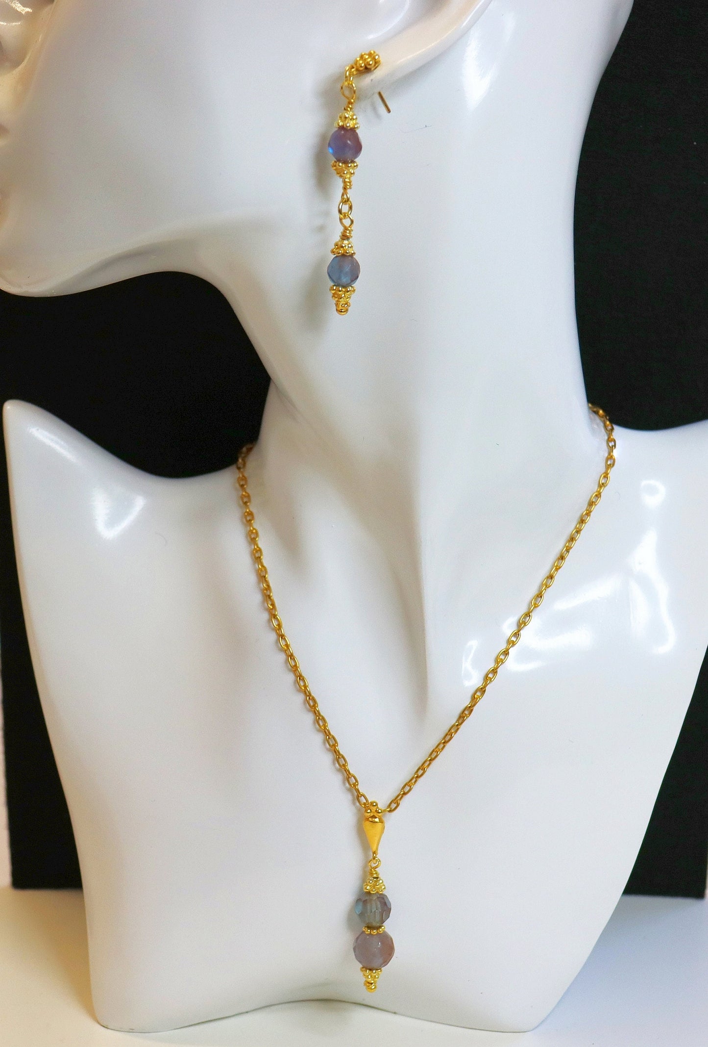 Antique Genuine SAPHIRET Vermeil Earrings, Chain & Pendant Set Top Rarity Unique