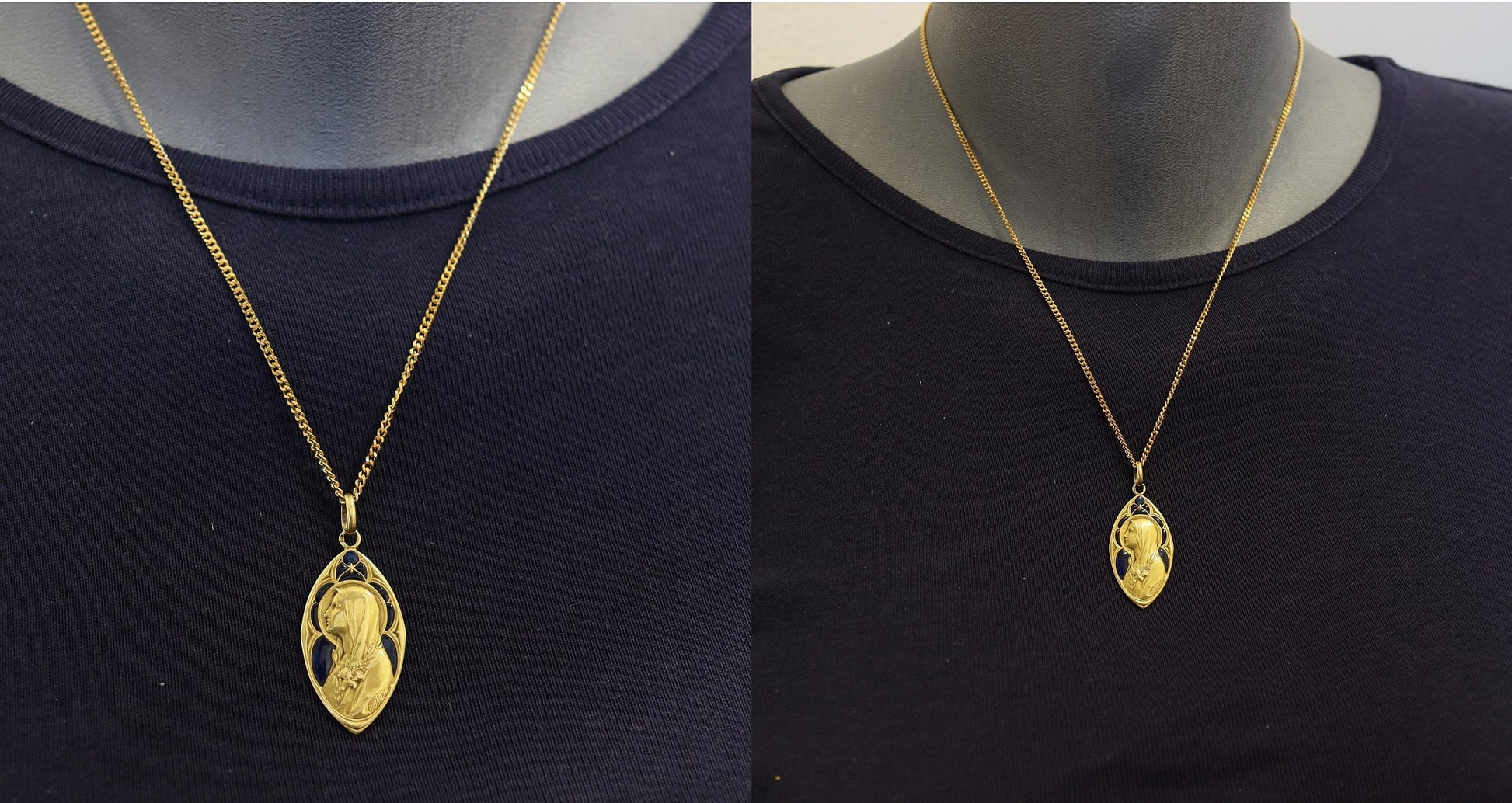 Antique 18 K Gold Plique-à-Jour Virgin Mary Heavy Pendant By Gilbert -dd 1918 - Very Rare