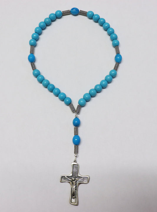 Anglican Episcopal Rosary Prayer Beads Blue Turquoise and Sterling Silver