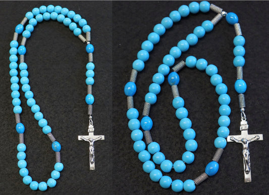 Catholic Rosary Prayer Beads Blue Turquoise & Sterling Silver