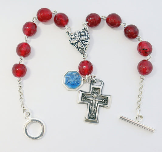 Catholic Rosary Bracelet Faceted Garnet & Sterling Silver