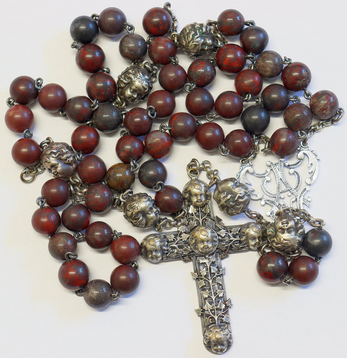 Bloodstone & Sterling Silver Vintage Catholic Rosary Early 20th Cent. - Unique Design.