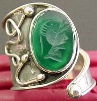 Chrysoprase Intaglio Sterling Silver Ring - Adjustable Band, Handmade