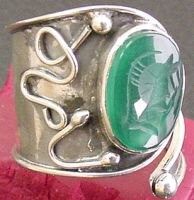 Chrysoprase Intaglio Sterling Silver Ring - Adjustable Band, Handmade
