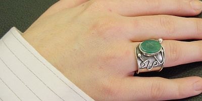 Chrysoprase Intaglio Sterling Silver Ring - Adjustable Band, Handmade