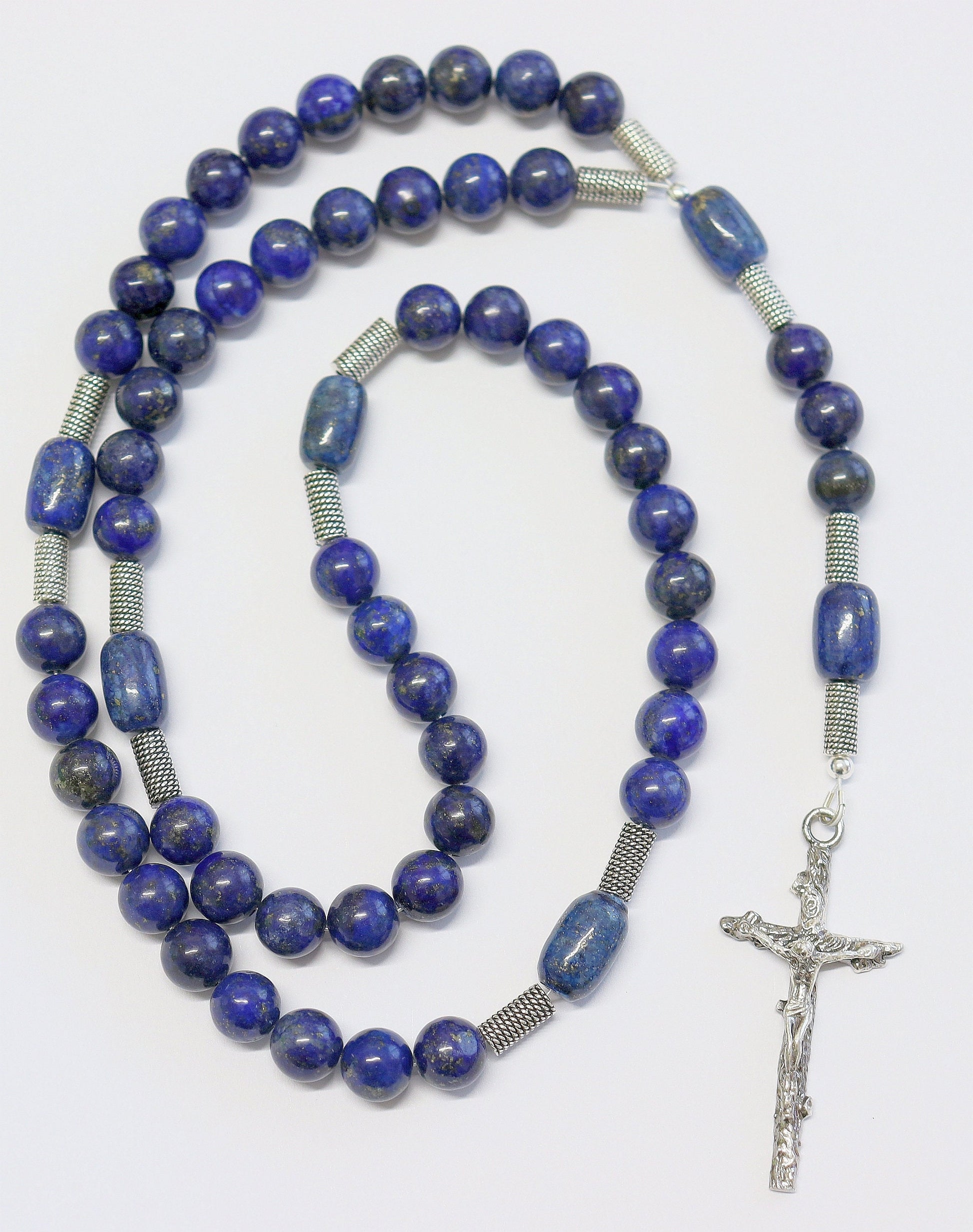 Catholic Rosary Prayer Beads Lapis Lazuli and Heavy Sterling Silver