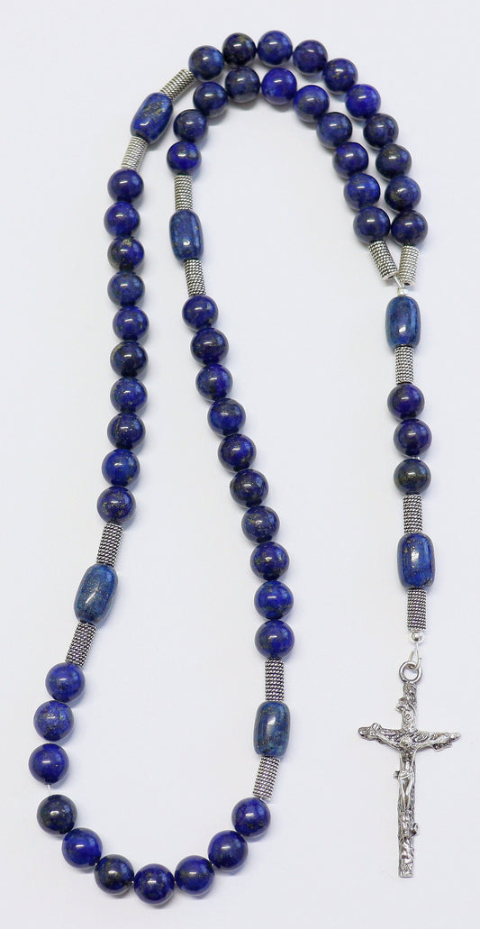 Catholic Rosary Prayer Beads Lapis Lazuli and Heavy Sterling Silver