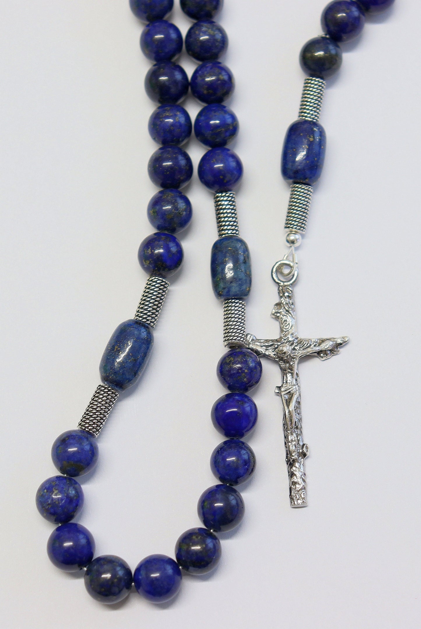 Catholic Rosary Prayer Beads Lapis Lazuli and Heavy Sterling Silver