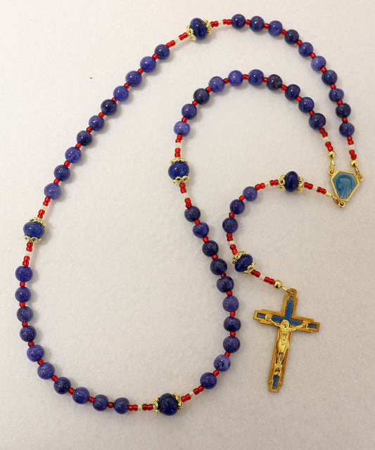 Catholic Rosary Genuine Round Clear Sapphire - Vintage Enameled Cross and Center