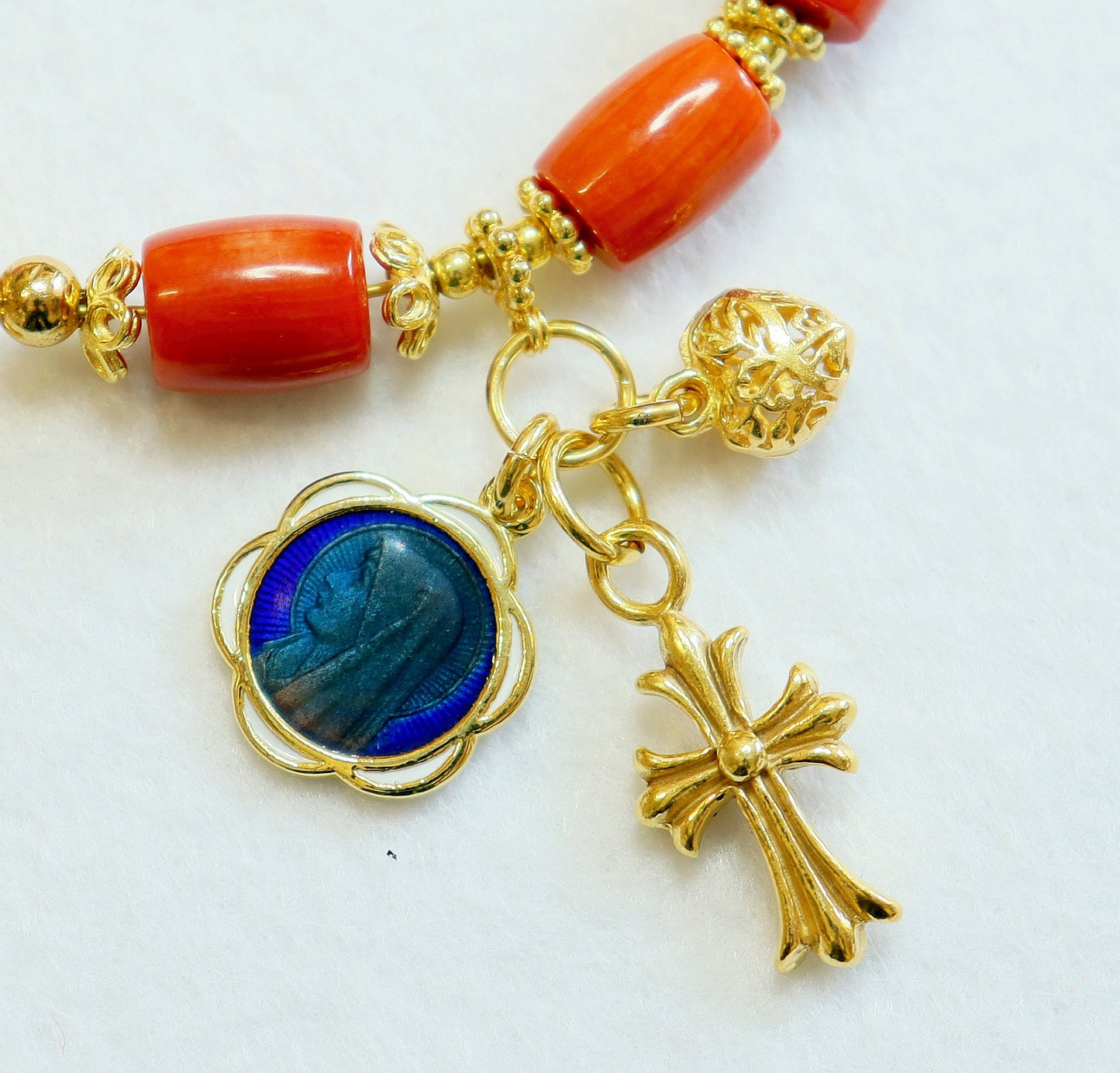 Catholic Rosary Bracelet Barrel Salmon Sardinian Coral & Vermeil- Rare Item