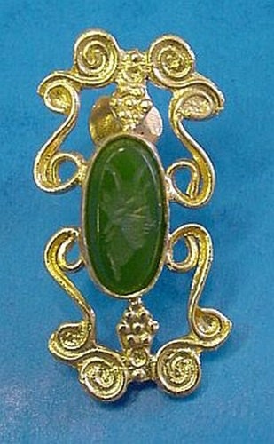 Roman Queen Gold and Jade Intaglio Vintage Earrings by The Swan Collection