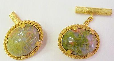 Vermeil & Unakite Scarab Cufflinks by The Swan Collection