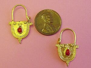 Aegean Earloops Gold and Coral by The Swan Collection