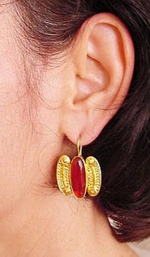 Isle of Crete Earrings and Pendant Gold and Carnelian by The Swan Collection
