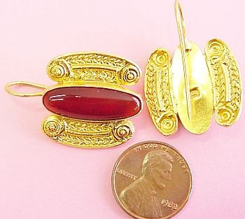 Isle of Crete Earrings and Pendant Gold and Carnelian by The Swan Collection