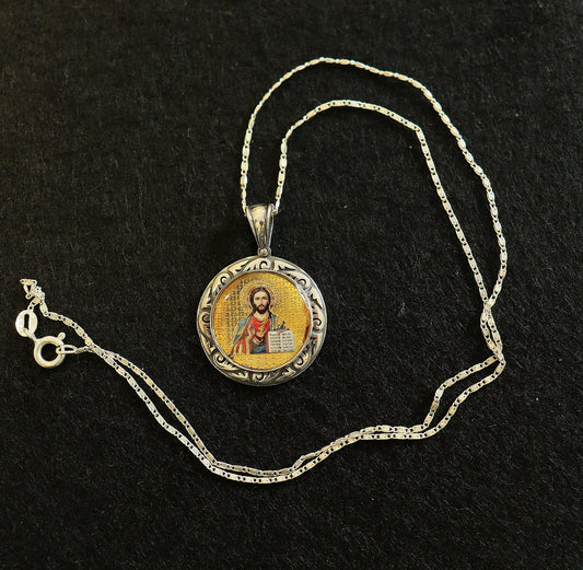 Jesus All Sterling Medal Fine Enameled Serigraphy w Hand Painting