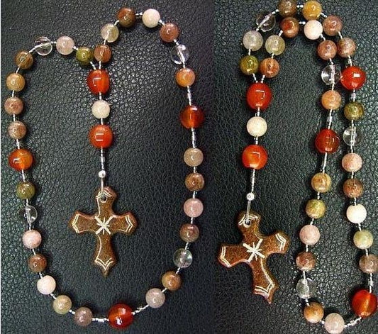 Anglican Episcopal Rosary Rutile Quartz, Carnelian and Serpentine